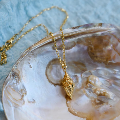 תליון קונכייה מכסף בעיצוב אומנותי בתוך צדף גדול, עבודת צורפות מוקפדת מסטודיו Shiroo.